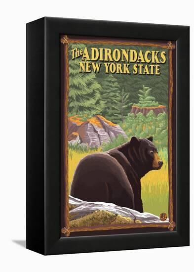 The Adirondacks, New York State - Black Bear in Forest-Lantern Press-Framed Stretched Canvas