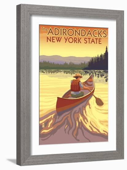 The Adirondacks, New York State - Canoe Scene-Lantern Press-Framed Art Print