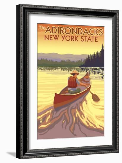 The Adirondacks, New York State - Canoe Scene-Lantern Press-Framed Art Print