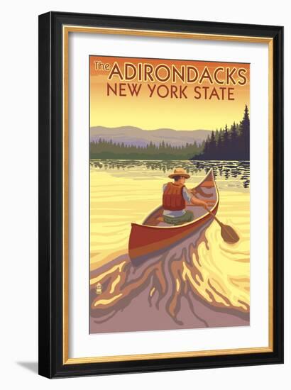 The Adirondacks, New York State - Canoe Scene-Lantern Press-Framed Art Print