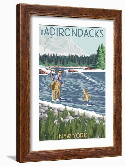 The Adirondacks, New York State - Fishing Scene-Lantern Press-Framed Art Print