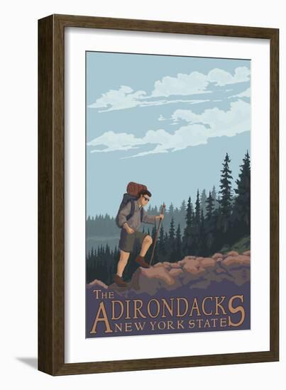 The Adirondacks, New York State - Hiking Scene-Lantern Press-Framed Art Print