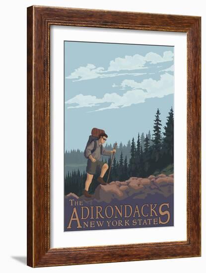 The Adirondacks, New York State - Hiking Scene-Lantern Press-Framed Art Print