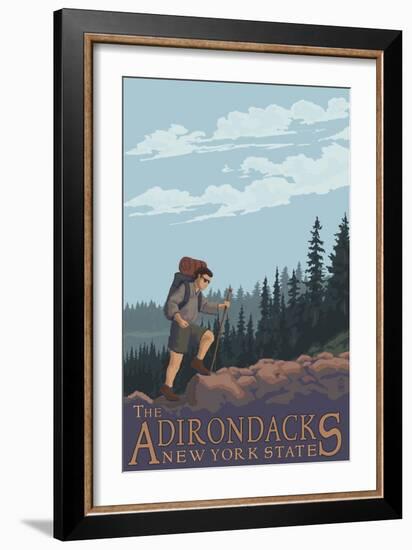 The Adirondacks, New York State - Hiking Scene-Lantern Press-Framed Art Print