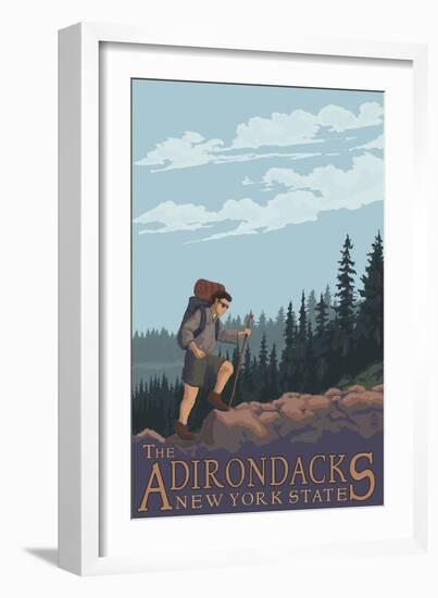 The Adirondacks, New York State - Hiking Scene-Lantern Press-Framed Art Print