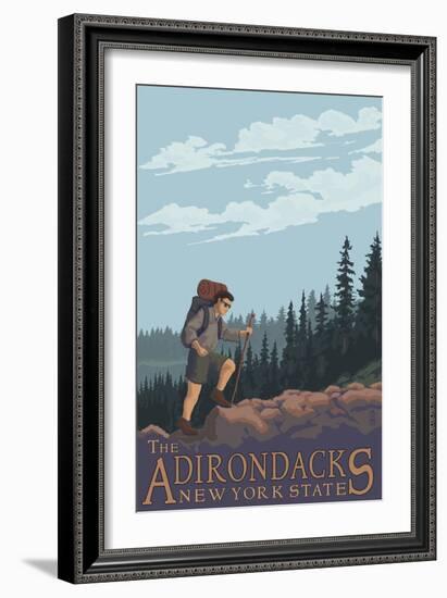 The Adirondacks, New York State - Hiking Scene-Lantern Press-Framed Art Print