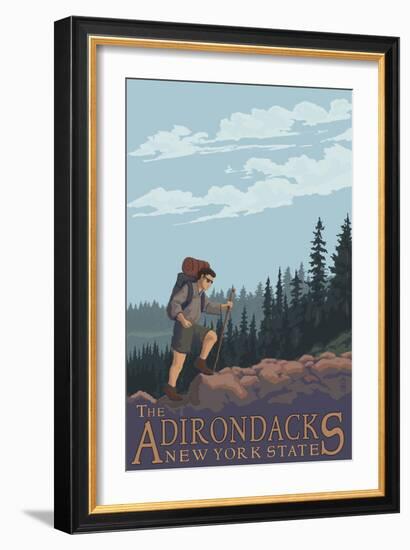 The Adirondacks, New York State - Hiking Scene-Lantern Press-Framed Art Print