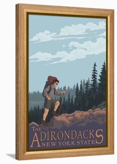 The Adirondacks, New York State - Hiking Scene-Lantern Press-Framed Stretched Canvas