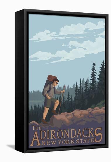 The Adirondacks, New York State - Hiking Scene-Lantern Press-Framed Stretched Canvas