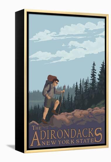 The Adirondacks, New York State - Hiking Scene-Lantern Press-Framed Stretched Canvas