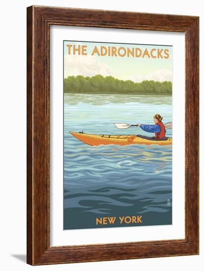 The Adirondacks, New York State - Kayak Scene-Lantern Press-Framed Art Print