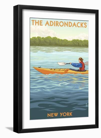 The Adirondacks, New York State - Kayak Scene-Lantern Press-Framed Art Print