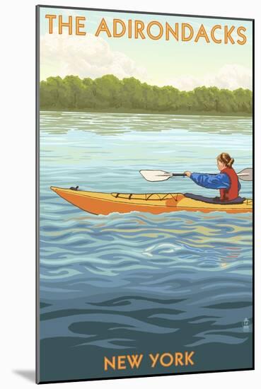 The Adirondacks, New York State - Kayak Scene-Lantern Press-Mounted Art Print