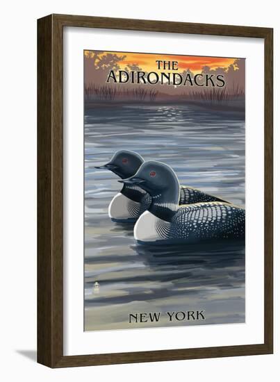 The Adirondacks, New York State - Loons at Sunset-Lantern Press-Framed Art Print