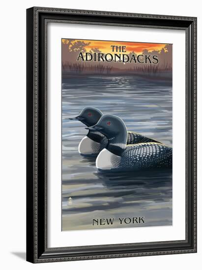 The Adirondacks, New York State - Loons at Sunset-Lantern Press-Framed Art Print