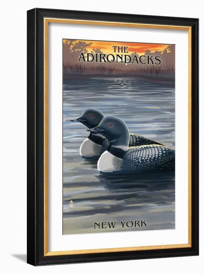 The Adirondacks, New York State - Loons at Sunset-Lantern Press-Framed Art Print