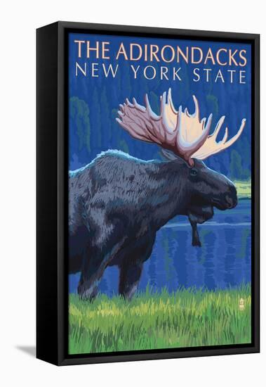 The Adirondacks, New York State - Moose at Night-Lantern Press-Framed Stretched Canvas