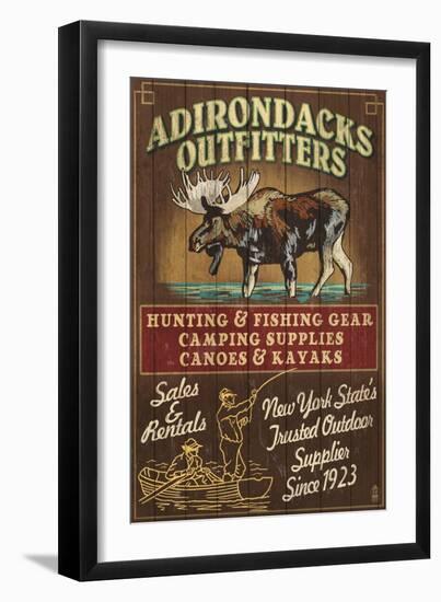 The Adirondacks, New York State - Outfitters Moose-Lantern Press-Framed Art Print