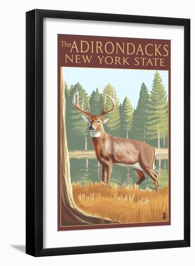 The Adirondacks, New York State - White Tailed Deer Buck-Lantern Press-Framed Art Print
