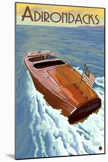 The Adirondacks - Wooden Boat on Lake-Lantern Press-Mounted Art Print