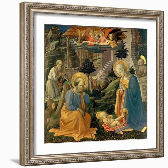 The Adoration of the Child with the Saints Joseph, Hilary, Jerome and Mary Magdalene, about 1455-Fra Filippo Lippi-Framed Giclee Print