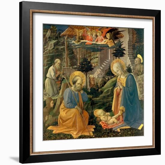 The Adoration of the Child with the Saints Joseph, Hilary, Jerome and Mary Magdalene, about 1455-Fra Filippo Lippi-Framed Giclee Print