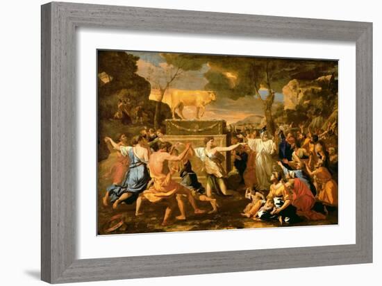 The Adoration of the Golden Calf, Before 1634-Nicolas Poussin-Framed Giclee Print