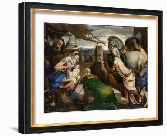 The Adoration of the Magi, Ca 1555-Jacopo Bassano-Framed Giclee Print