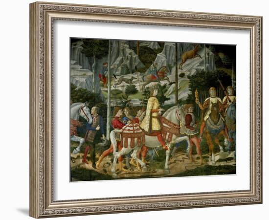 The Adoration of the Magi. Lorenzo il Magnifico. Close-up of Lorenzo il Magnifico and his courtiers-Benozzo Gozzoli-Framed Giclee Print