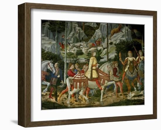 The Adoration of the Magi. Lorenzo il Magnifico. Close-up of Lorenzo il Magnifico and his courtiers-Benozzo Gozzoli-Framed Giclee Print