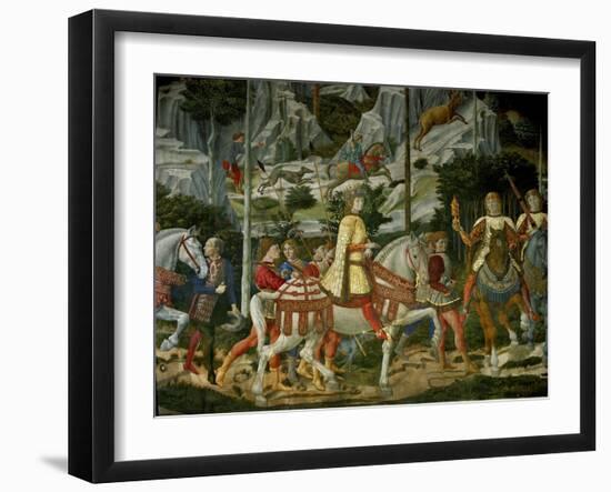 The Adoration of the Magi. Lorenzo il Magnifico. Close-up of Lorenzo il Magnifico and his courtiers-Benozzo Gozzoli-Framed Giclee Print