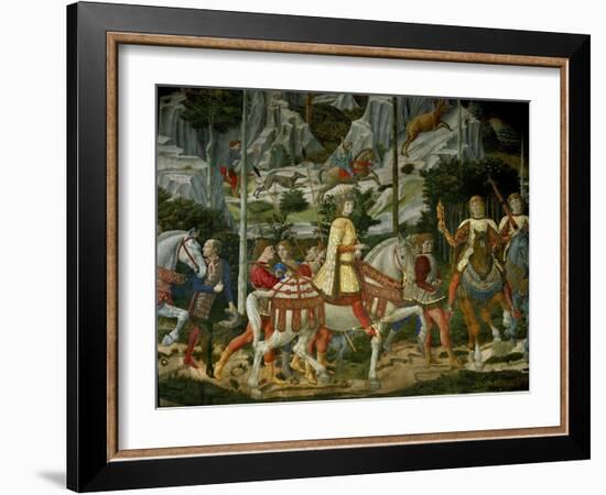 The Adoration of the Magi. Lorenzo il Magnifico. Close-up of Lorenzo il Magnifico and his courtiers-Benozzo Gozzoli-Framed Giclee Print