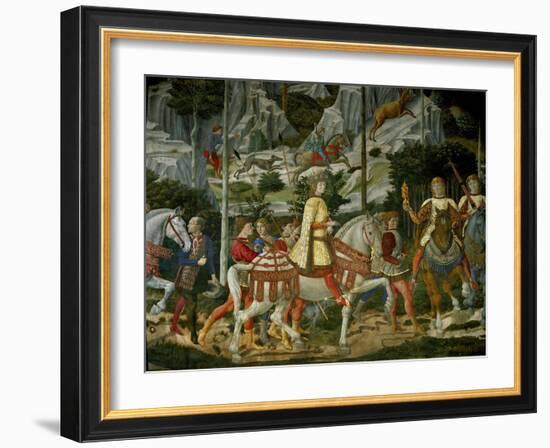 The Adoration of the Magi. Lorenzo il Magnifico. Close-up of Lorenzo il Magnifico and his courtiers-Benozzo Gozzoli-Framed Giclee Print