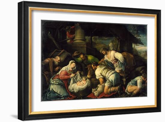 The Adoration of the Shepherds, c.1585-1590-Francesco Bassano-Framed Giclee Print