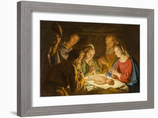 The Adoration of the Shepherds, c.1635-1637-Matthias Stomer-Framed Giclee Print