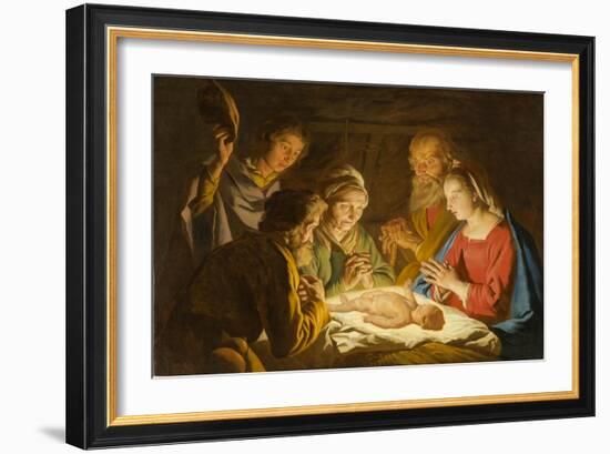 The Adoration of the Shepherds, c.1635-1637-Matthias Stomer-Framed Giclee Print