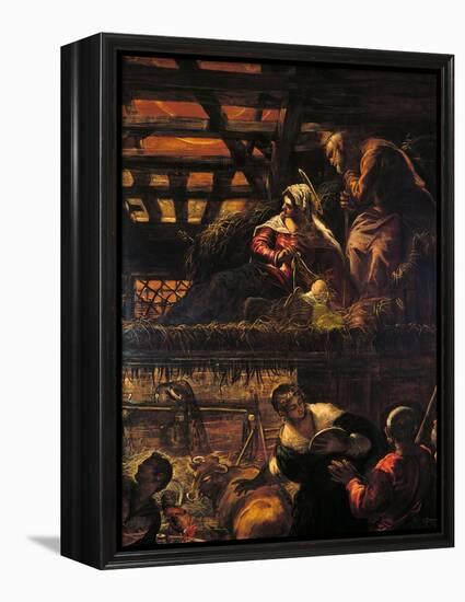 The Adoration of the Shepherds (Nativity)-Jacopo Robusti Tintoretto-Framed Premier Image Canvas