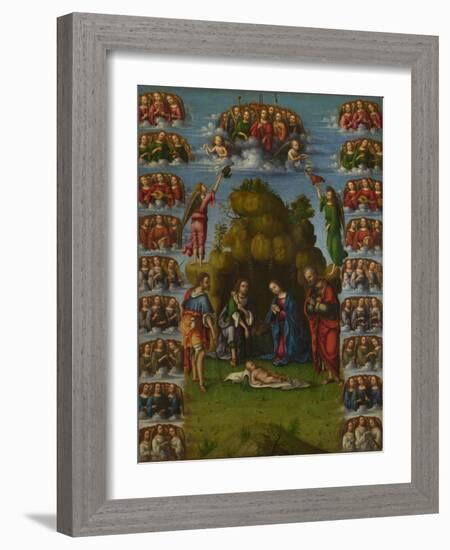 The Adoration of the Shepherds with Angels, 1499-Lorenzo Costa-Framed Giclee Print