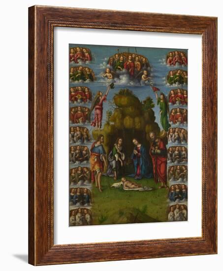 The Adoration of the Shepherds with Angels, 1499-Lorenzo Costa-Framed Giclee Print