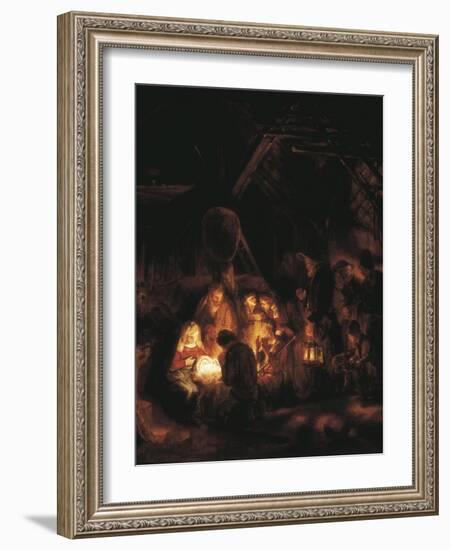 The Adoration of the Shepherds-Rembrandt van Rijn-Framed Art Print