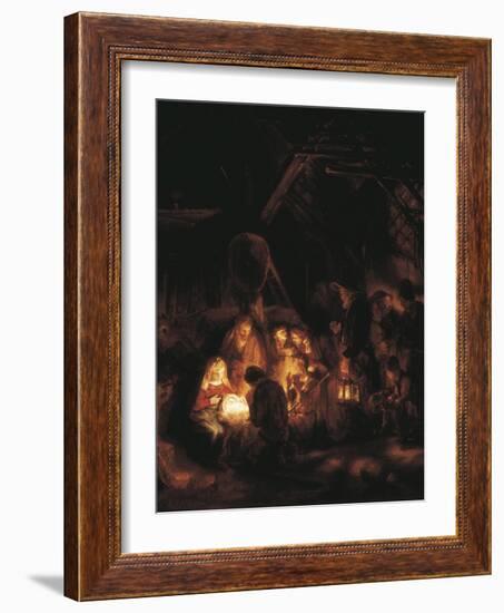 The Adoration of the Shepherds-Rembrandt van Rijn-Framed Art Print