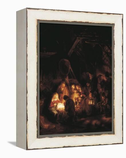 The Adoration of the Shepherds-Rembrandt van Rijn-Framed Stretched Canvas