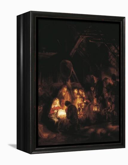 The Adoration of the Shepherds-Rembrandt van Rijn-Framed Stretched Canvas