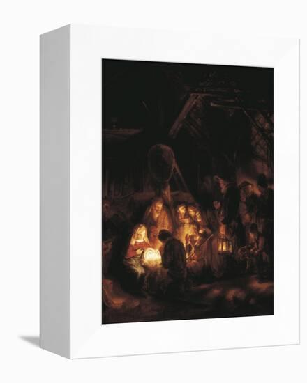 The Adoration of the Shepherds-Rembrandt van Rijn-Framed Stretched Canvas