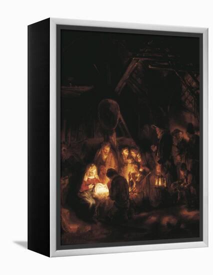 The Adoration of the Shepherds-Rembrandt van Rijn-Framed Stretched Canvas