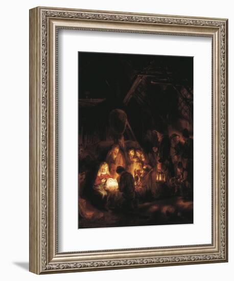 The Adoration of the Shepherds-Rembrandt van Rijn-Framed Art Print