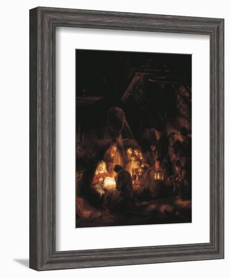 The Adoration of the Shepherds-Rembrandt van Rijn-Framed Art Print