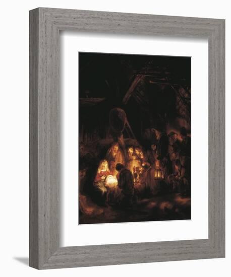 The Adoration of the Shepherds-Rembrandt van Rijn-Framed Art Print