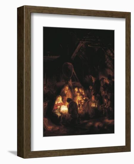 The Adoration of the Shepherds-Rembrandt van Rijn-Framed Art Print