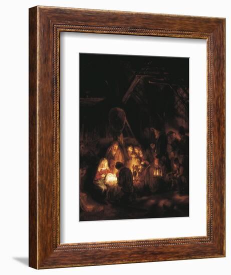 The Adoration of the Shepherds-Rembrandt van Rijn-Framed Art Print